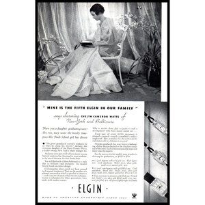 1934 Elgin Women's Watch Watches Vintage Print Ad Young Lady Orchid Wall Art